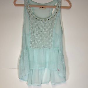 Hollister Green Mint Chiffon Sheer Summer Top 💚